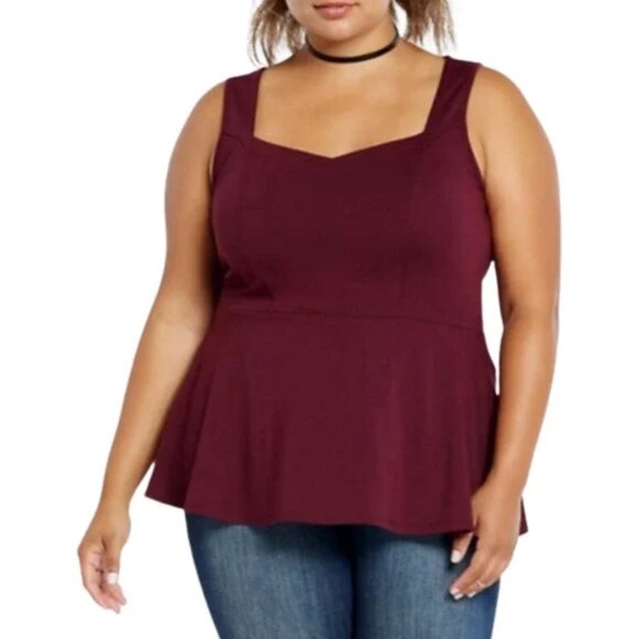 Torrid Plum Colored Ponte Sleeveless Stretch Keyhole Back Peplum Top - Picture 1 of 8